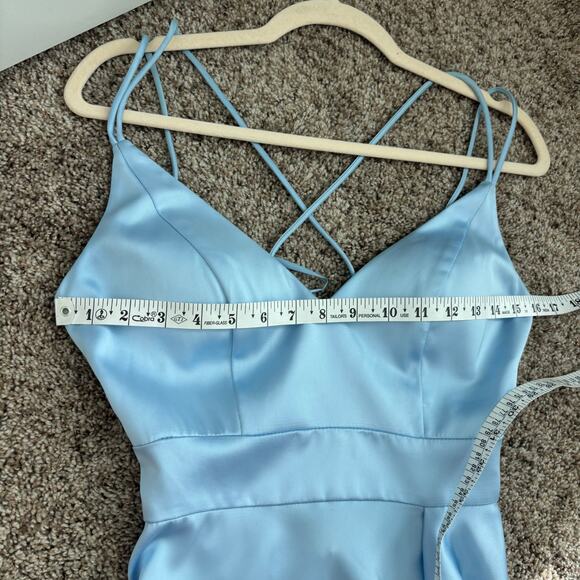 NWT leena for Mac Duggal Satin Strappy Gown 0 A Line Formal Black Tie Prom - Picture 9 of 16